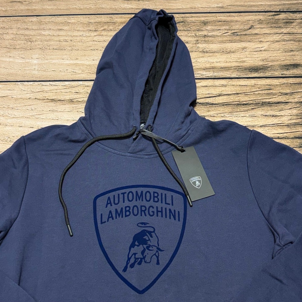 Lamborghini Hoodie Mens L Blue Darmani Logo Pullover Sweatshirt NWT B7XUB7F4
